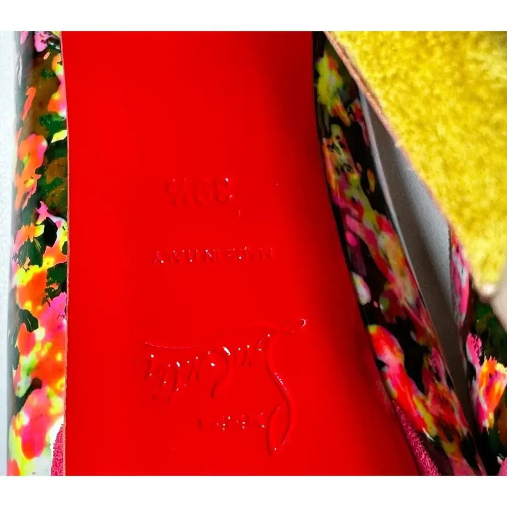 Christian Louboutin Lady Peep Sling 150 Floral Patent Platform Pumps 39.5 NIB